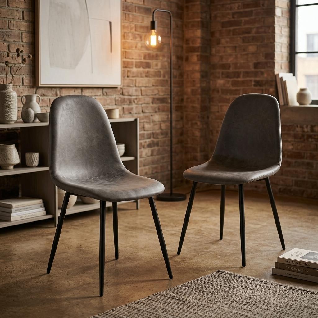 Modern Grey Dining Chair Set, E1 Plywood & Metal - LUNIN GREY V2 2PCS