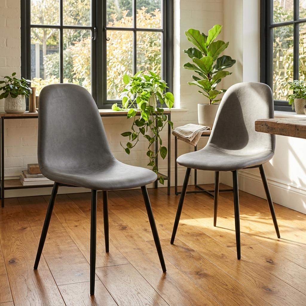 Modern Grey Dining Chair Set, E1 Plywood & Metal - LUNIN GREY V2 2PCS