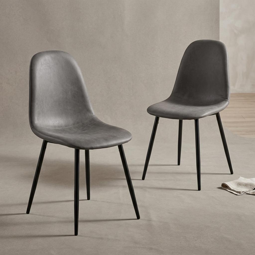 Modern Grey Dining Chair Set, E1 Plywood & Metal - LUNIN GREY V2 2PCS