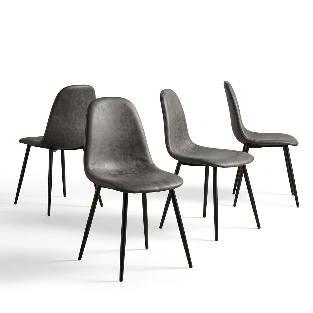 Modern Grey Dining Chair Set, Metal Frame - LUNIN GREY V2 4PCS
