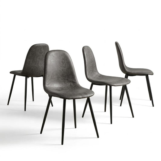Modern Grey Dining Chair Set, Metal Frame - LUNIN GREY V2 4PCS