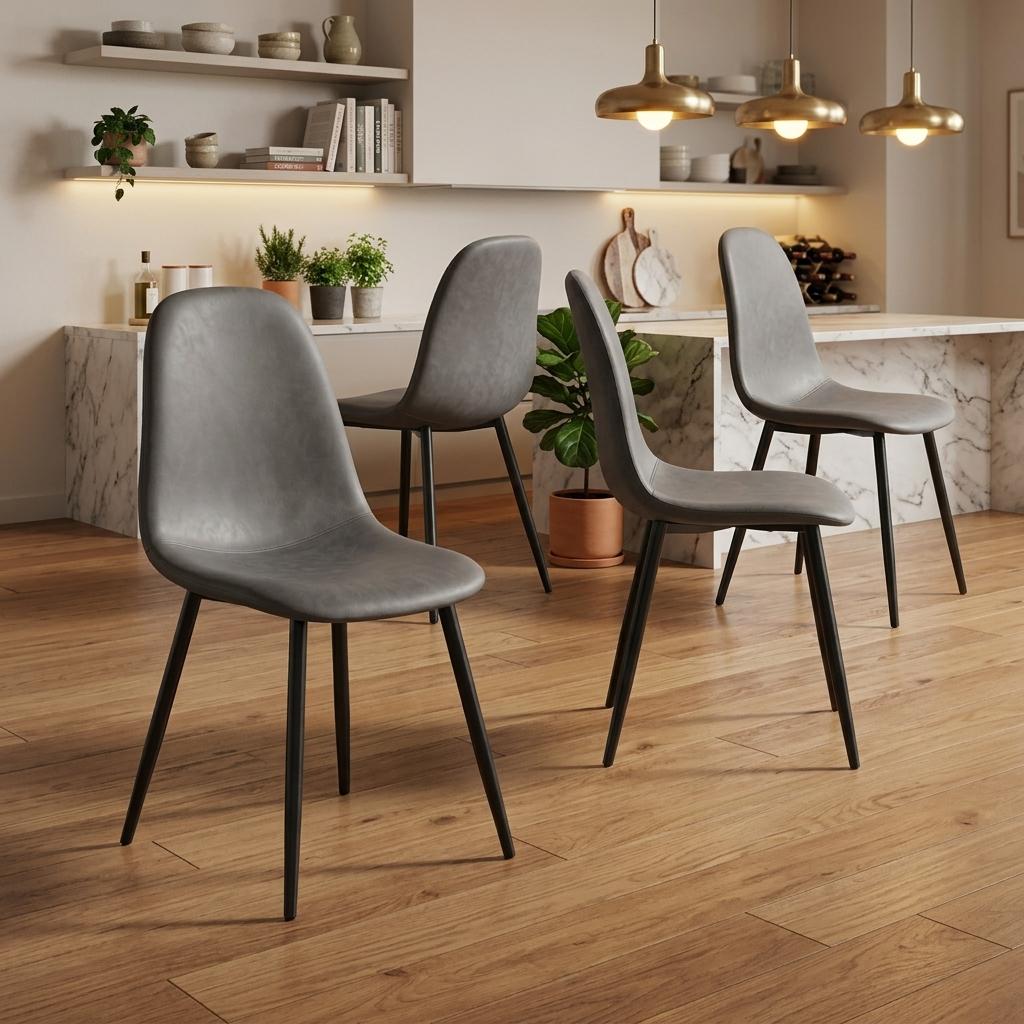 Modern Grey Dining Chair Set, Metal Frame - LUNIN GREY V2 4PCS