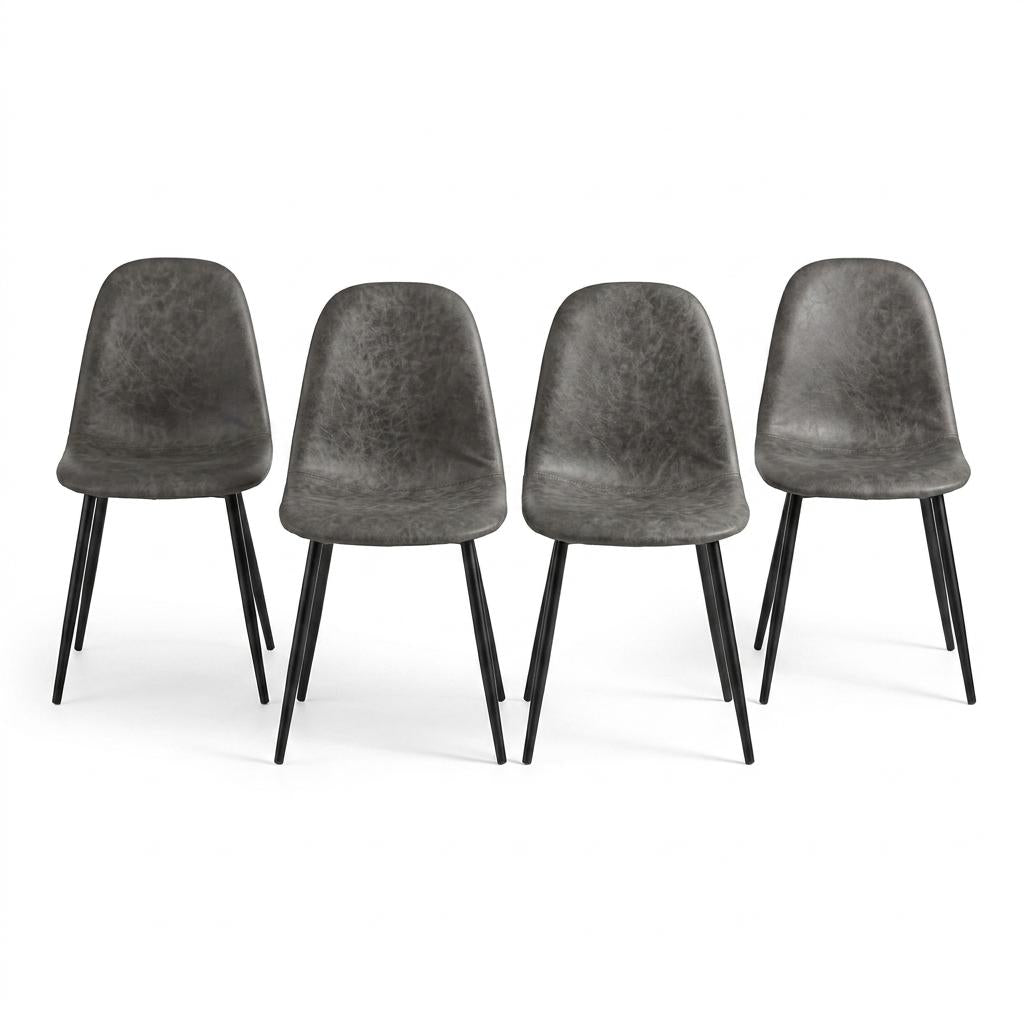 Modern Grey Dining Chair Set, Metal Frame - LUNIN GREY V2 4PCS