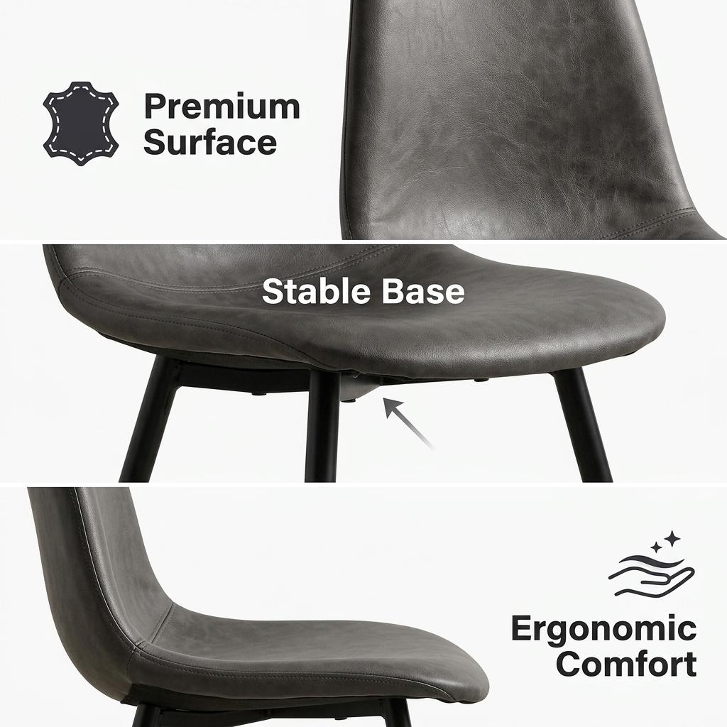 Modern Grey Dining Chair Set, Metal Frame - LUNIN GREY V2 4PCS