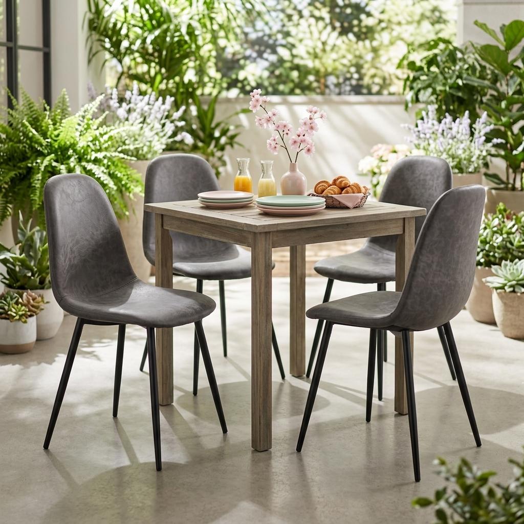 Modern Grey Dining Chair Set, Metal Frame - LUNIN GREY V2 4PCS