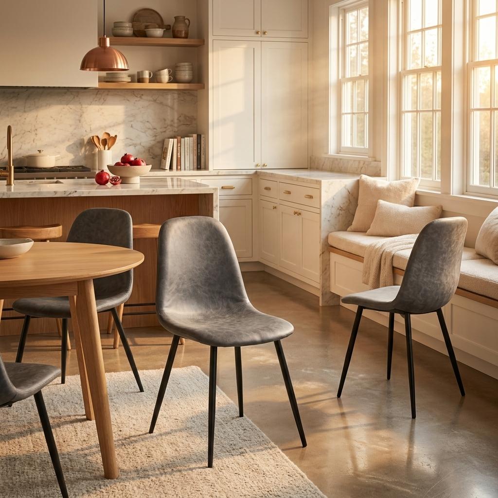 Modern Grey Dining Chair Set, Metal Frame - LUNIN GREY V2 4PCS