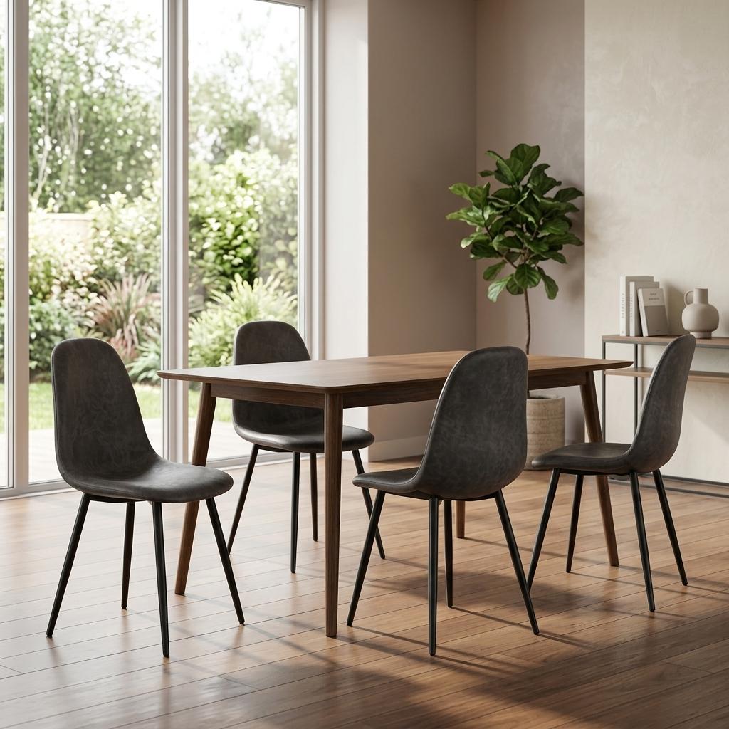 Modern Grey Dining Chair Set, Metal Frame - LUNIN GREY V2 4PCS