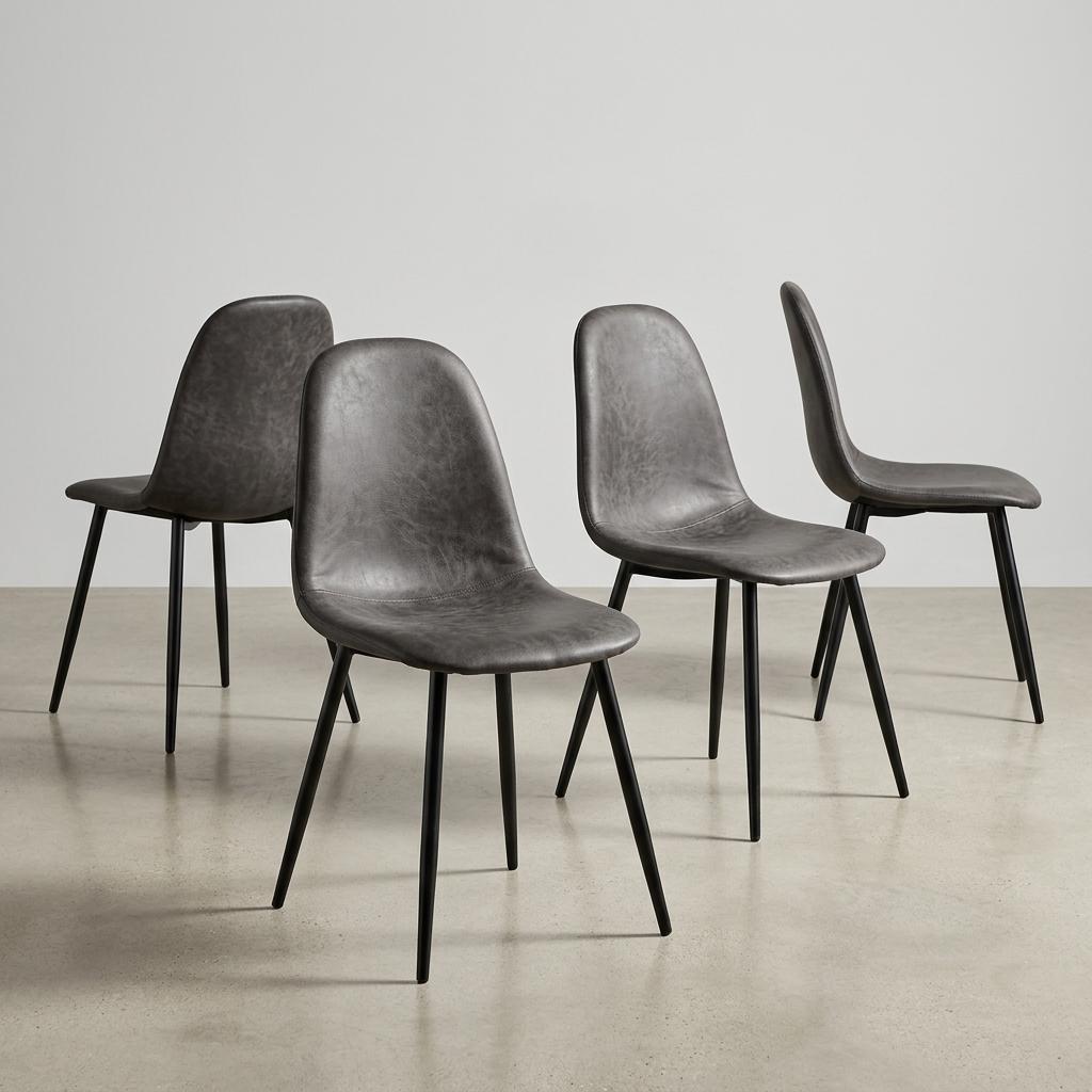 Modern Grey Dining Chair Set, Metal Frame - LUNIN GREY V2 4PCS