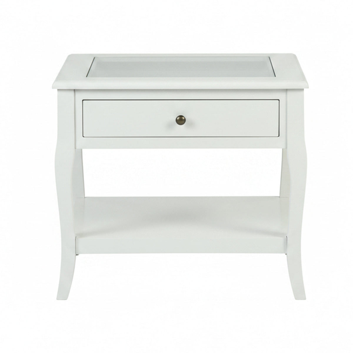 White Bedside Table End Table with Glass Top - LURO