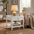 White Bedside Table End Table with Glass Top - LURO