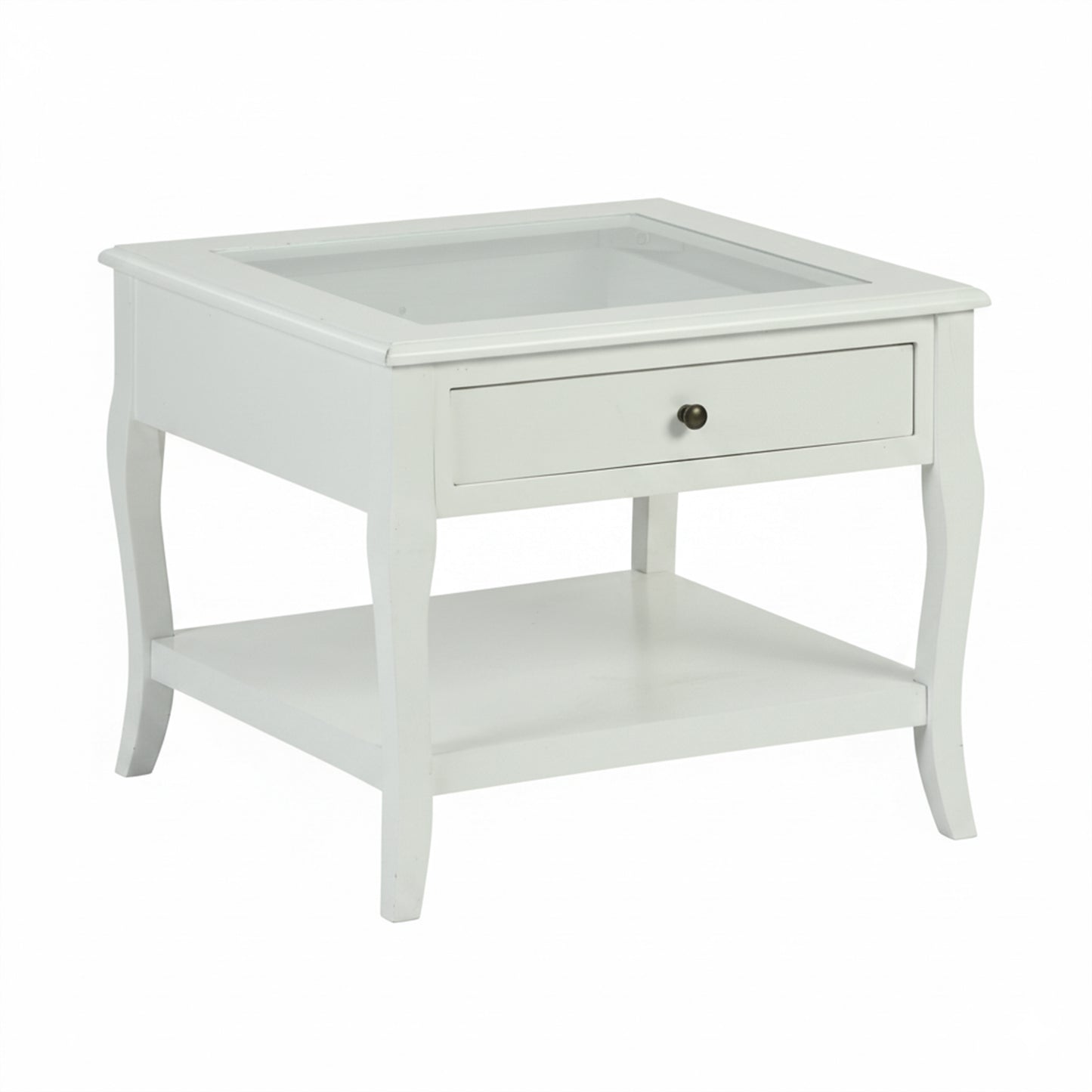 White Bedside Table End Table with Glass Top - LURO