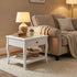White Bedside Table End Table with Glass Top - LURO