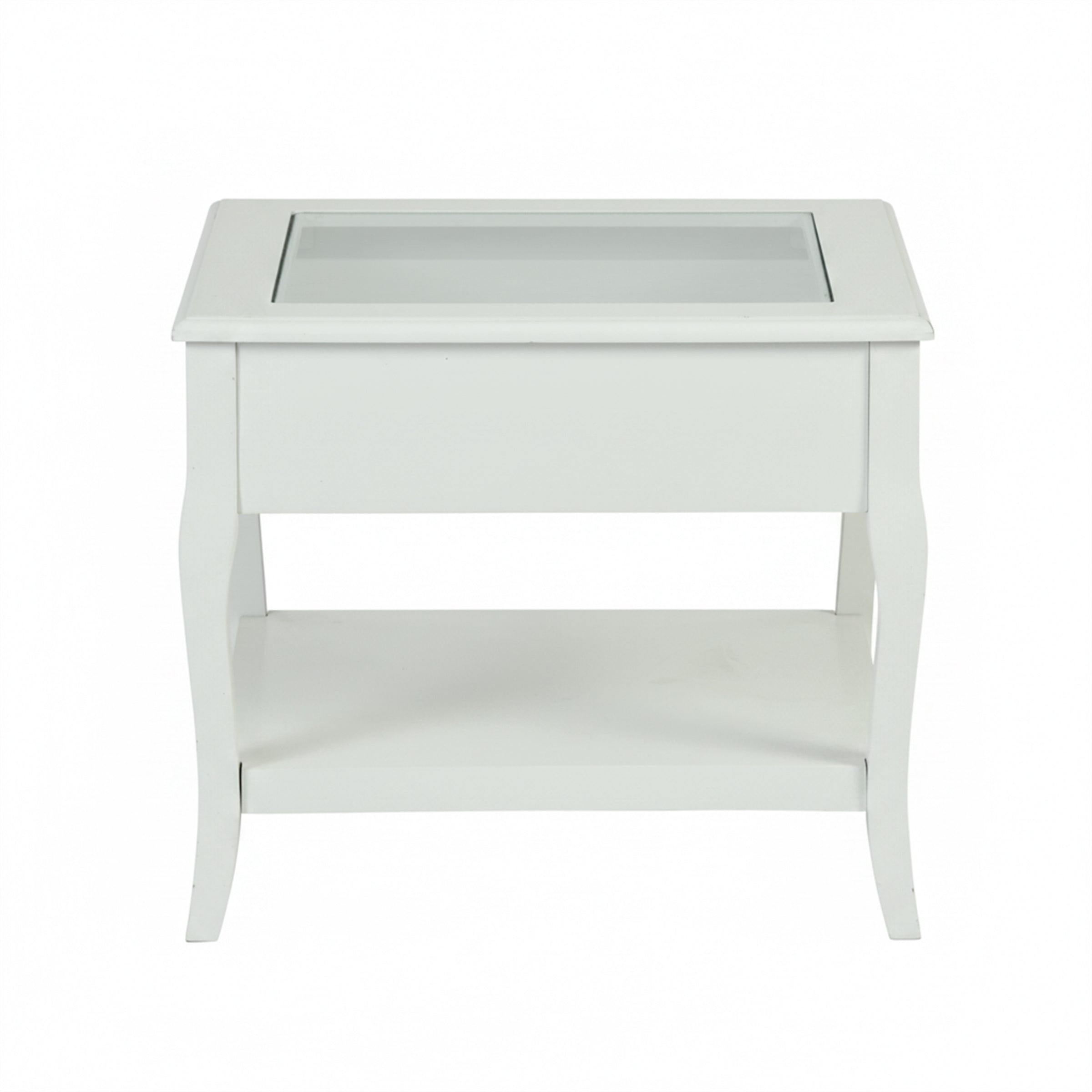 White Bedside Table End Table with Glass Top - LURO