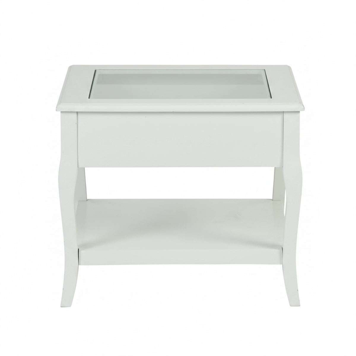 White Bedside Table End Table with Glass Top - LURO