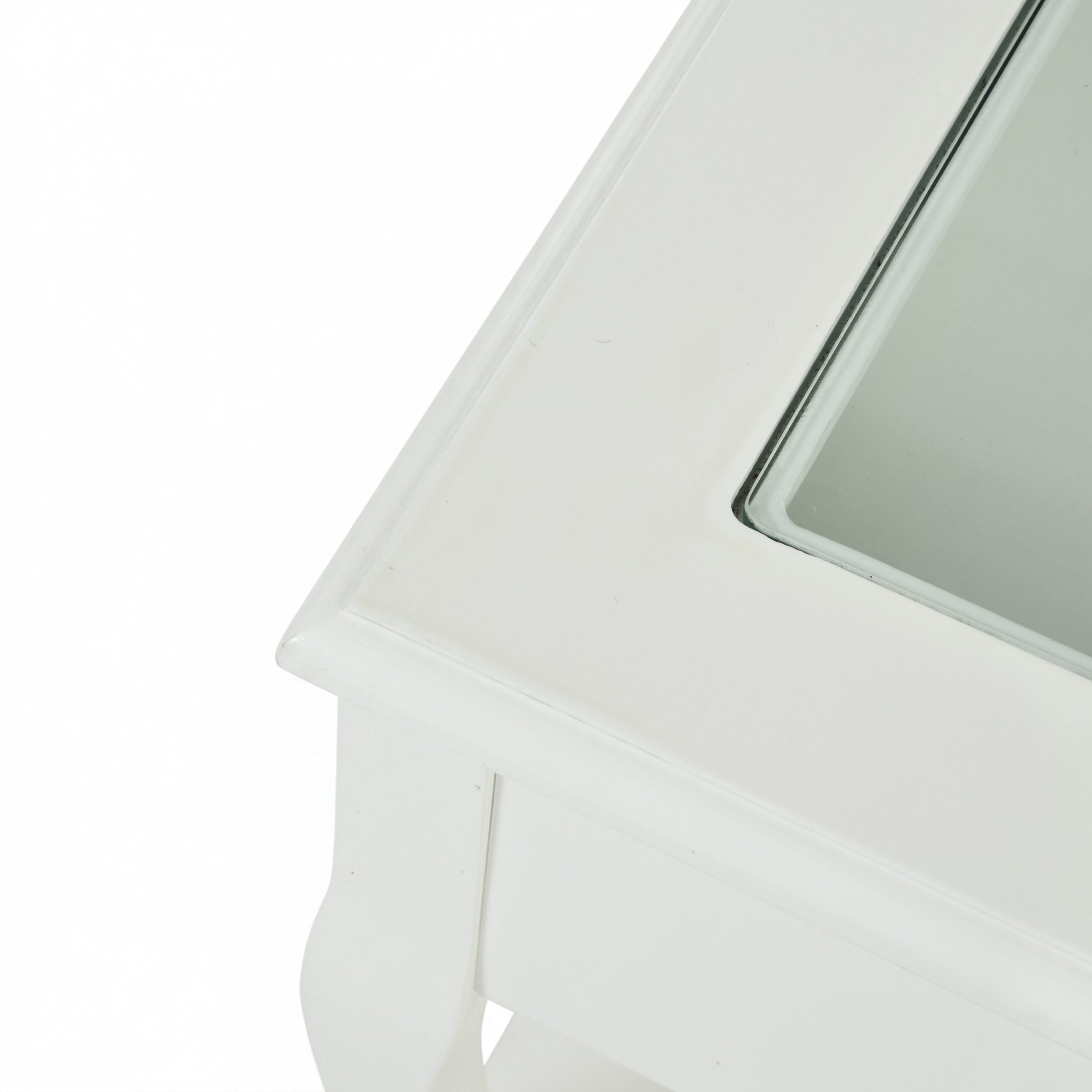 White Bedside Table End Table with Glass Top - LURO