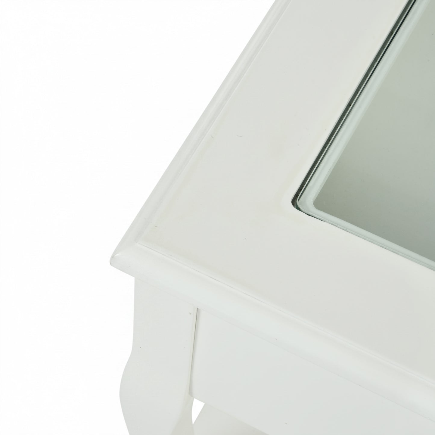 White Bedside Table End Table with Glass Top - LURO