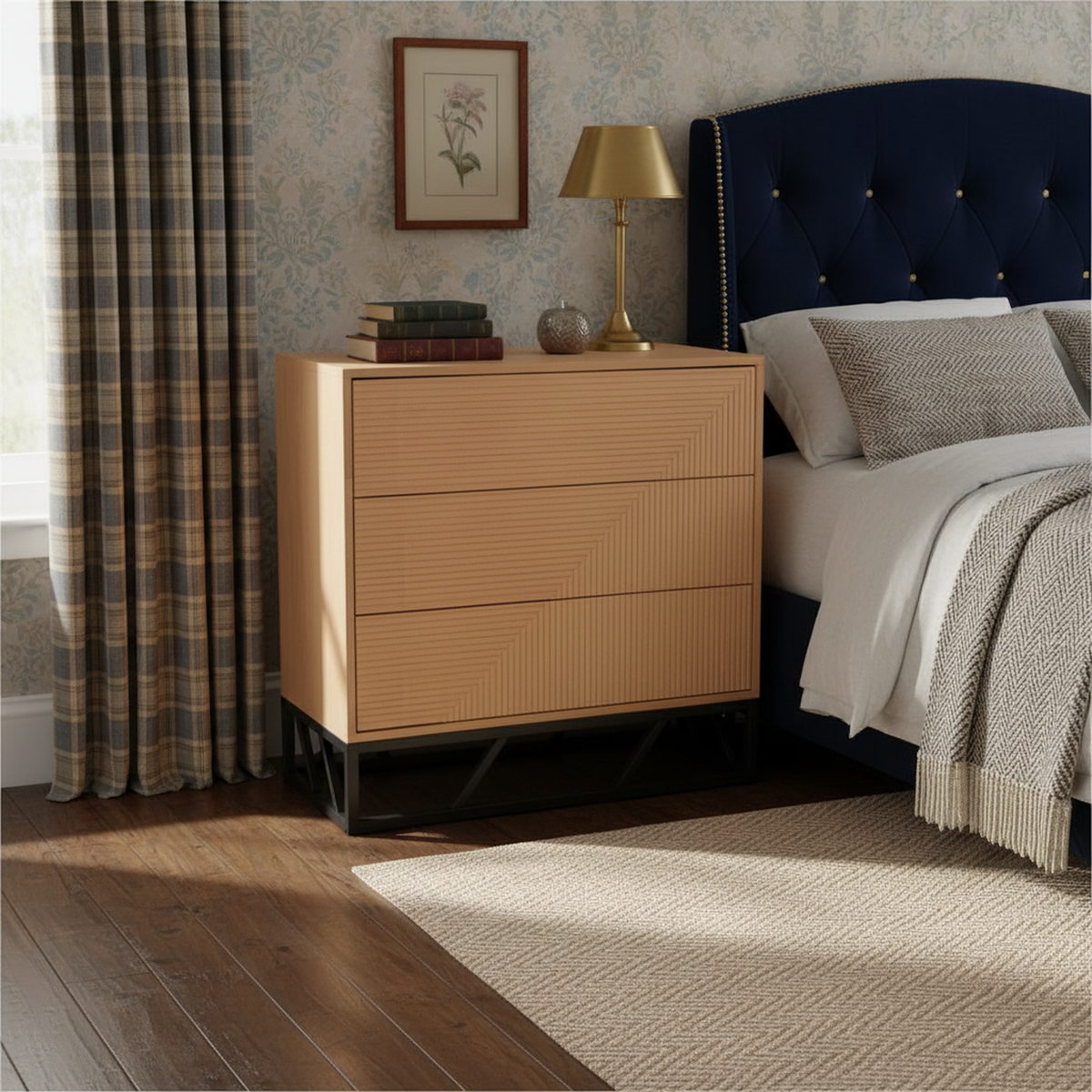 Modern Beech Black Storage, MDF Iron Frame - MABEL CHEST OF 3 DRAWERS