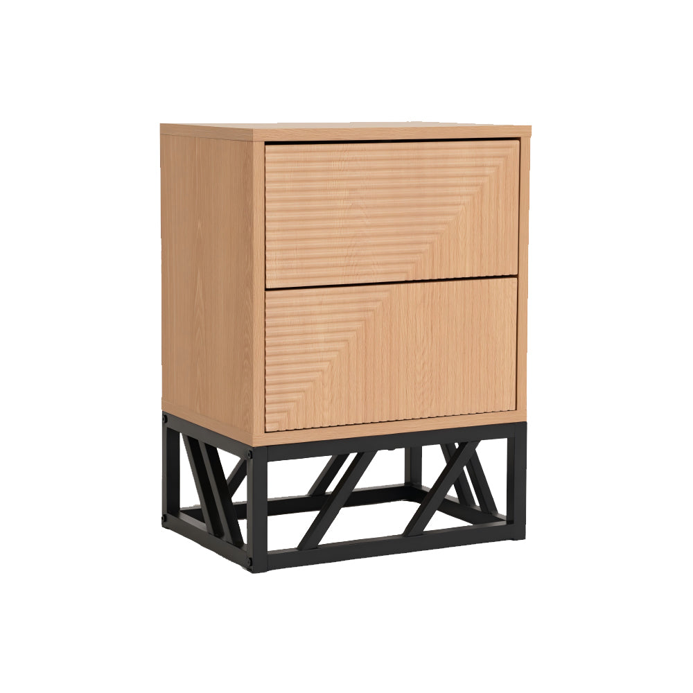 Modern Beech Black Nightstand, MDF & Iron - MABEL NIGHTSTAND