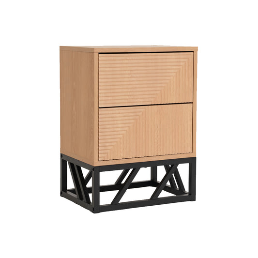 Modern Beech Black Nightstand, MDF & Iron - MABEL NIGHTSTAND
