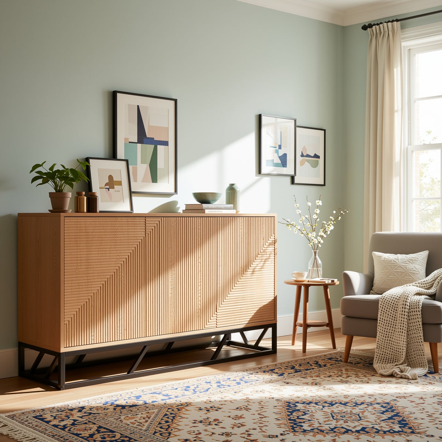 Modern Beech Black Storage, MDF Iron Frame - MABEL SIDEBOARD