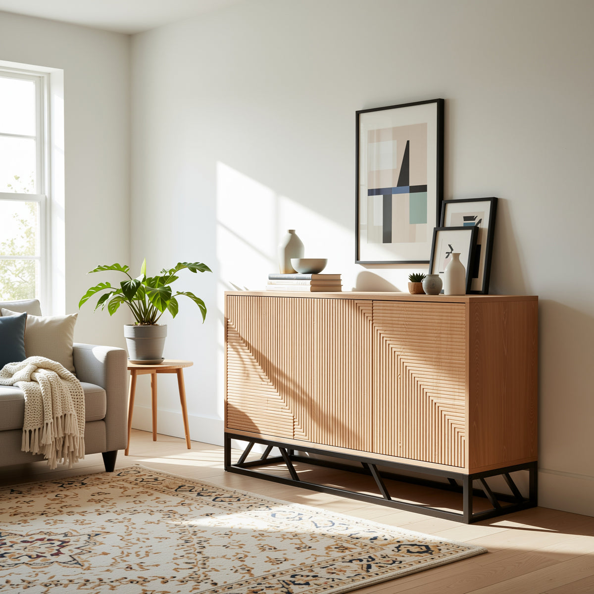 Modern Beech Black Storage, MDF Iron Frame - MABEL SIDEBOARD