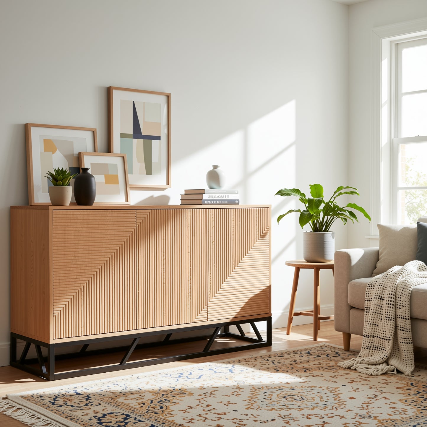Modern Beech Black Storage, MDF Iron Frame - MABEL SIDEBOARD