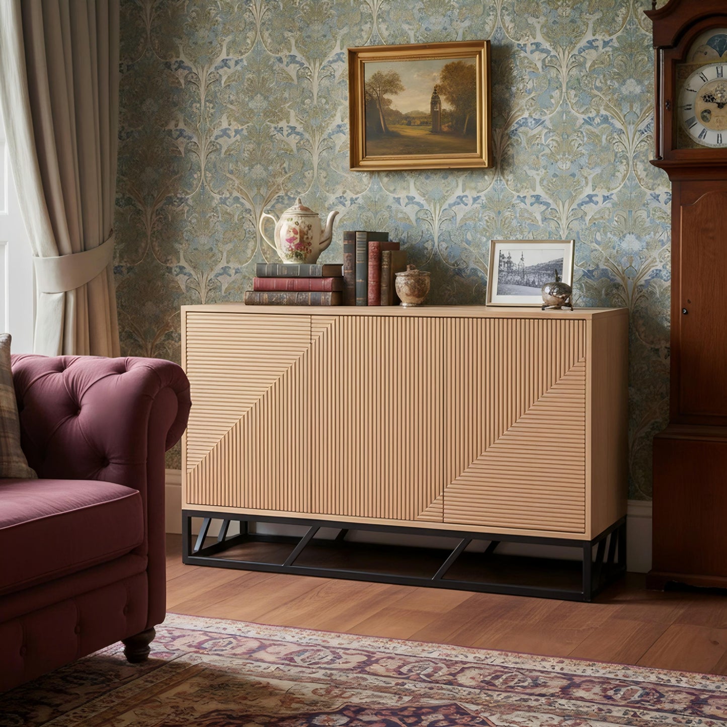Modern Beech Black Storage, MDF Iron Frame - MABEL SIDEBOARD