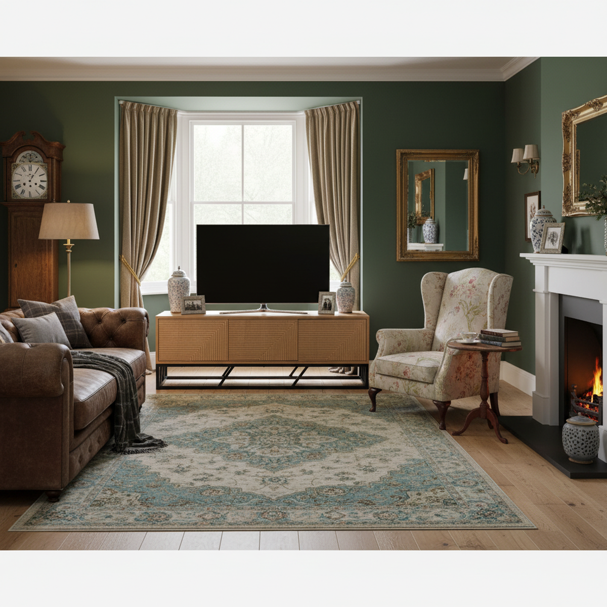 Modern Beech Black TV Stand, MDF & Iron Frame - MABEL TV STAND