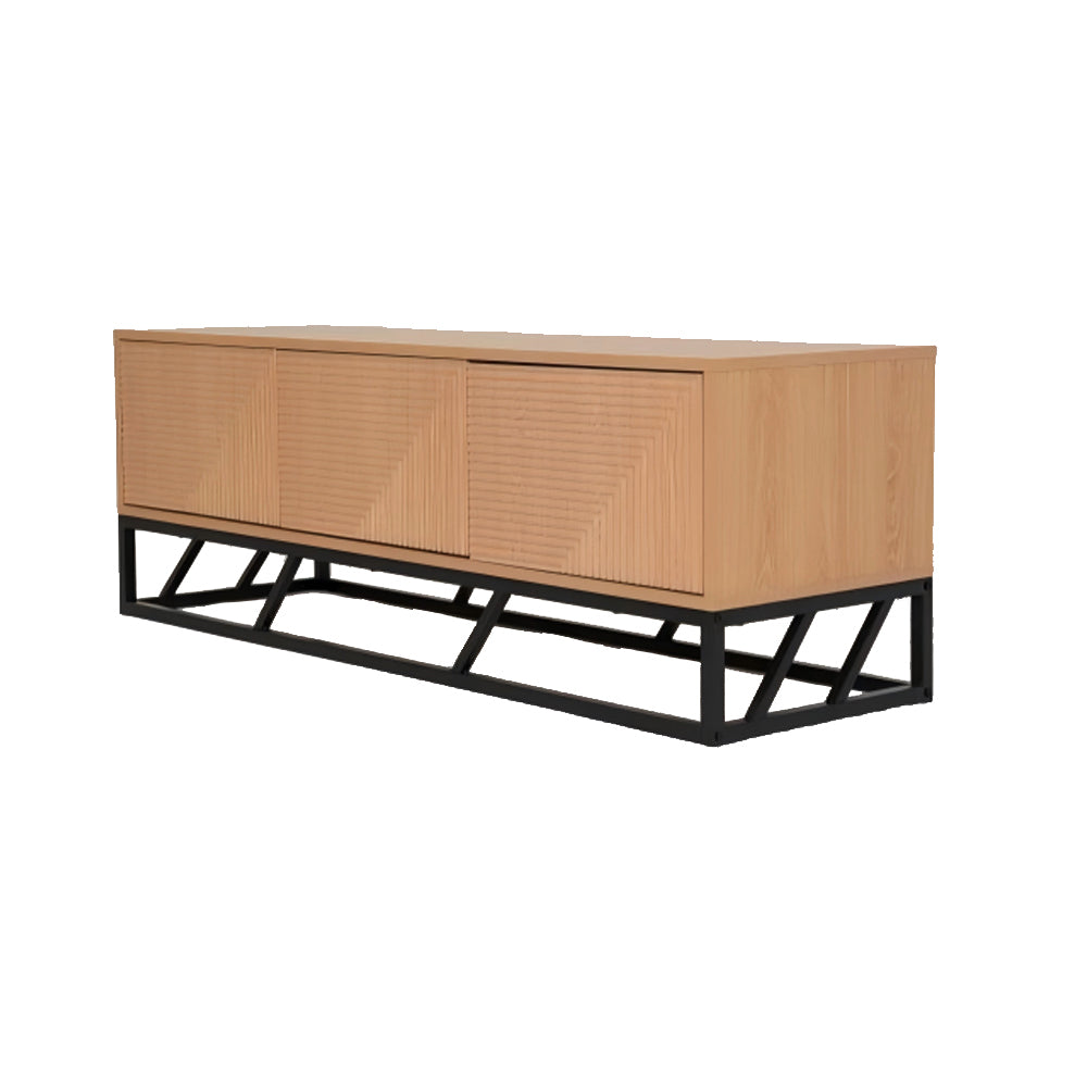 Modern Beech Black TV Stand, MDF & Iron Frame - MABEL TV STAND