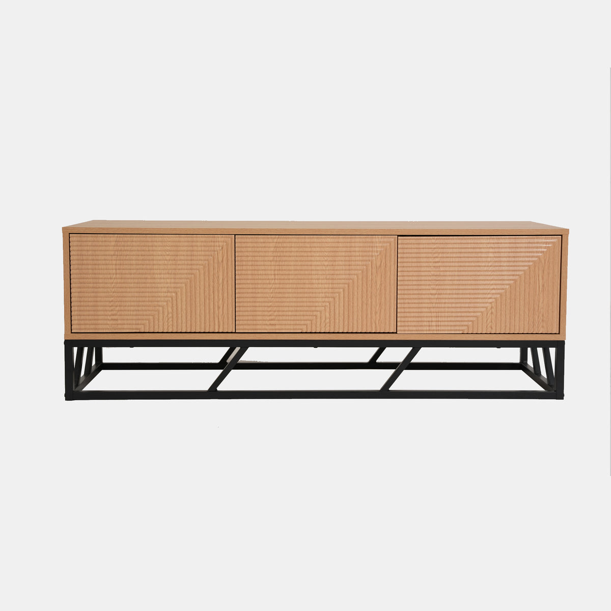 Modern Beech Black TV Stand, MDF & Iron Frame - MABEL TV STAND