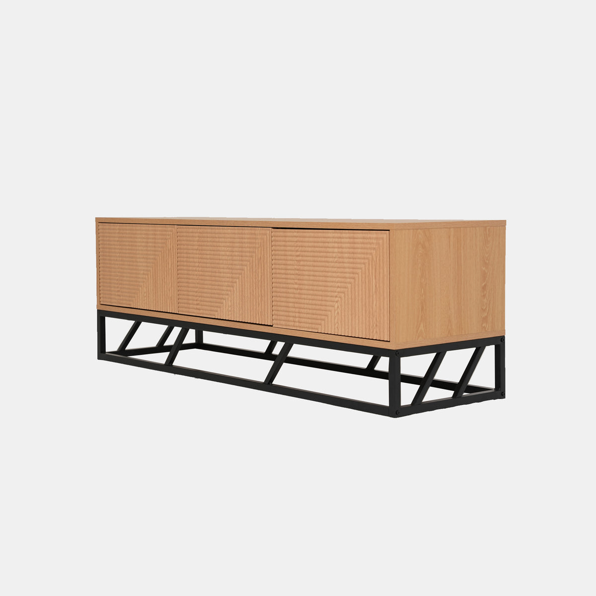 Modern Beech Black TV Stand, MDF & Iron Frame - MABEL TV STAND