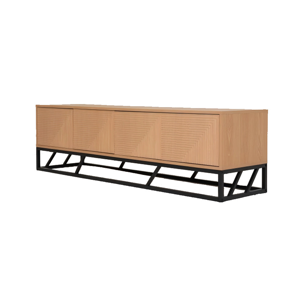 Modern Beech Black TV Stand, MDF & Iron Frame - MABEL TV STAND LONG