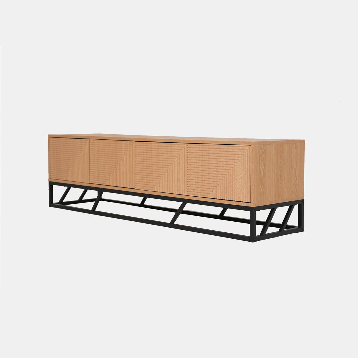 Modern Beech Black TV Stand, MDF & Iron Frame - MABEL TV STAND LONG