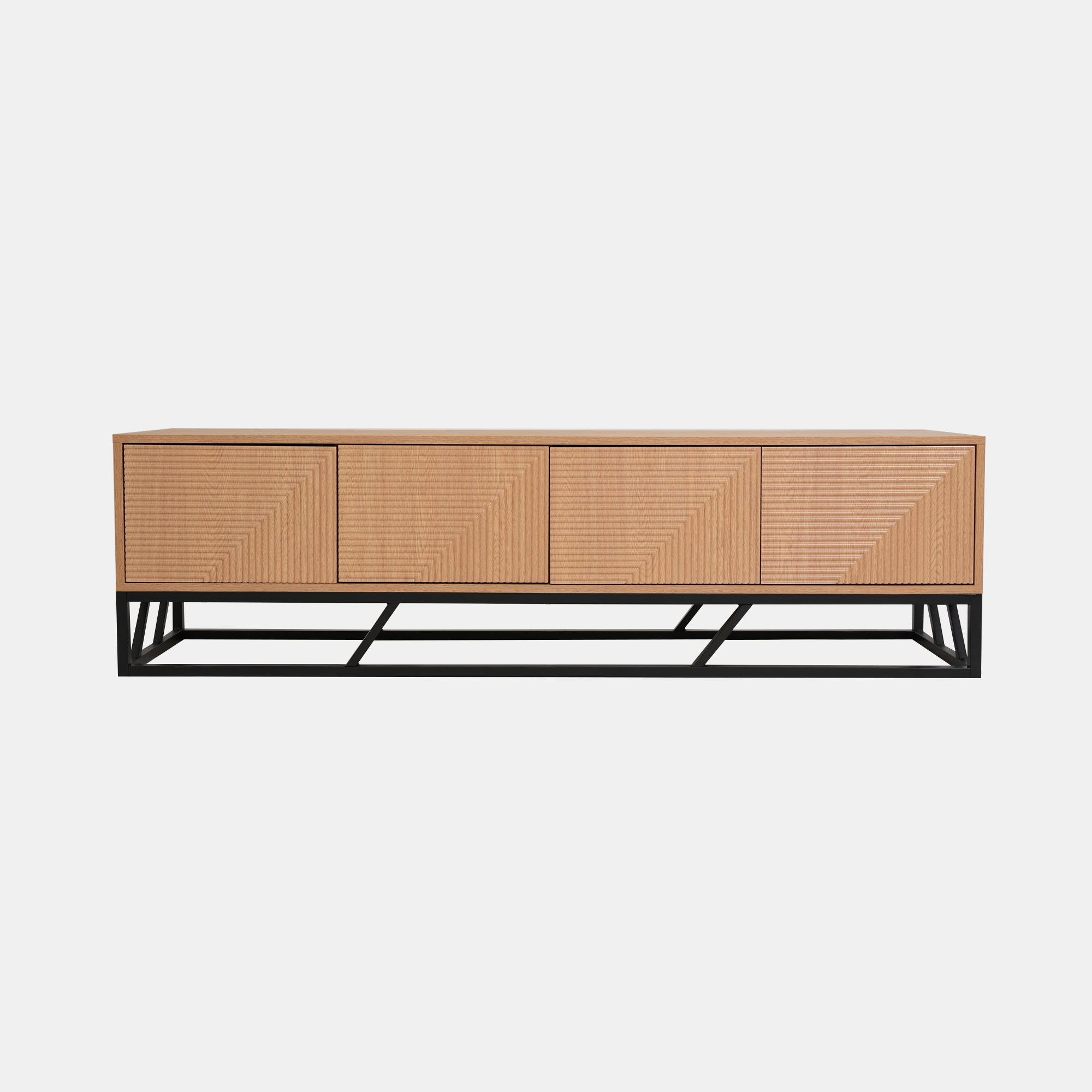 Modern Beech Black TV Stand, MDF & Iron Frame - MABEL TV STAND LONG