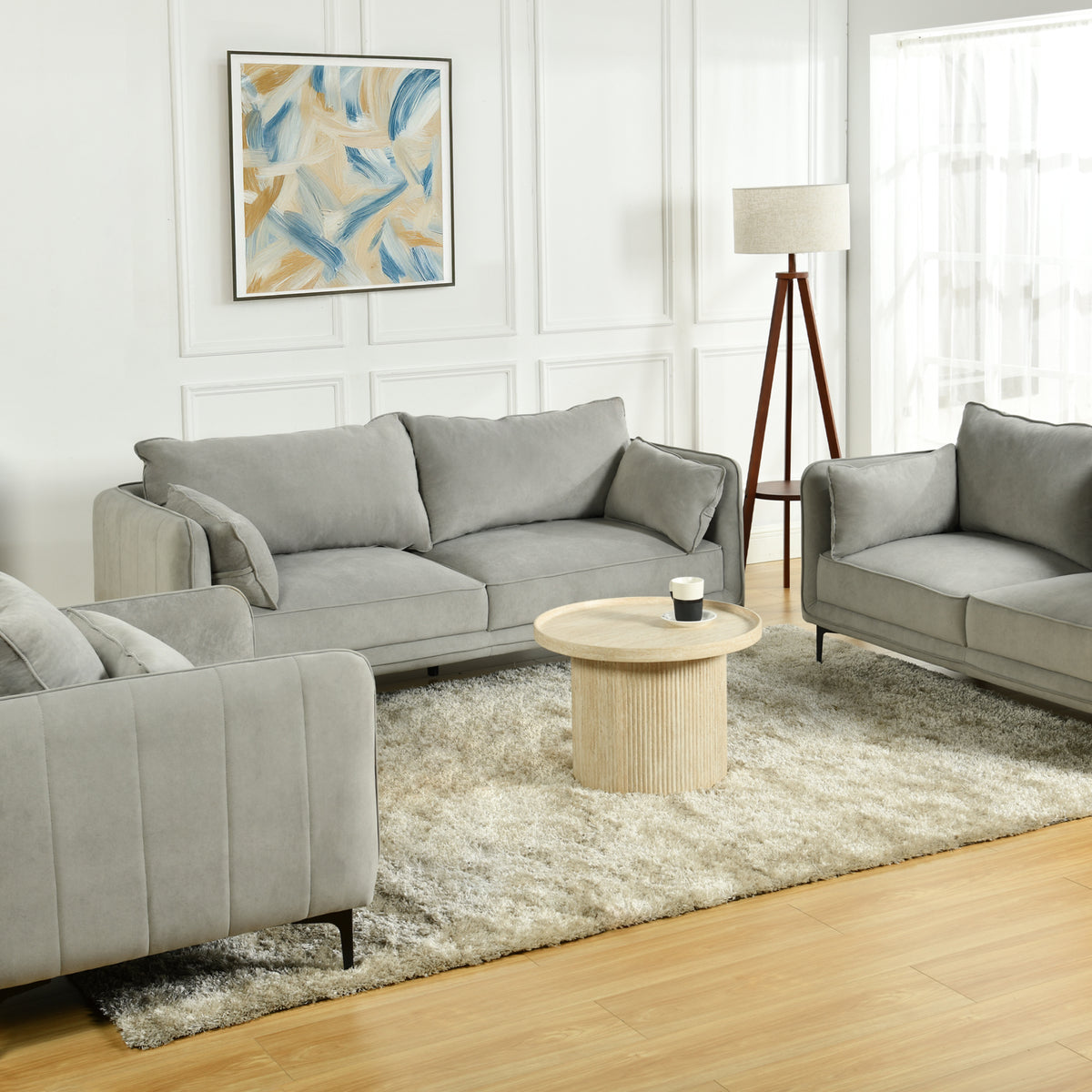Modern Velvet Upholstered, Black Leg Sofa - MAKULA 3 SEATER GREY