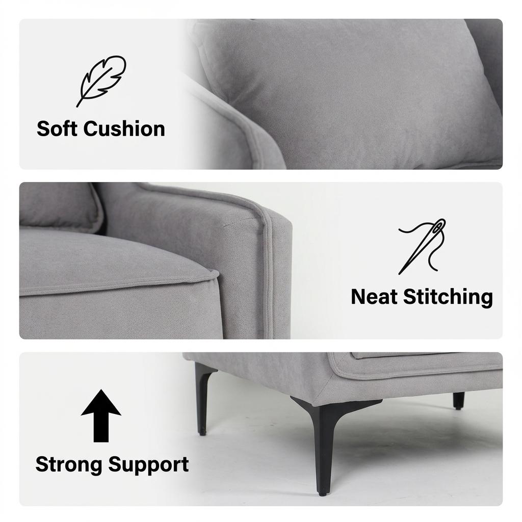 Modern Velvet One-Seater, Black Legs - MAKULA GREY