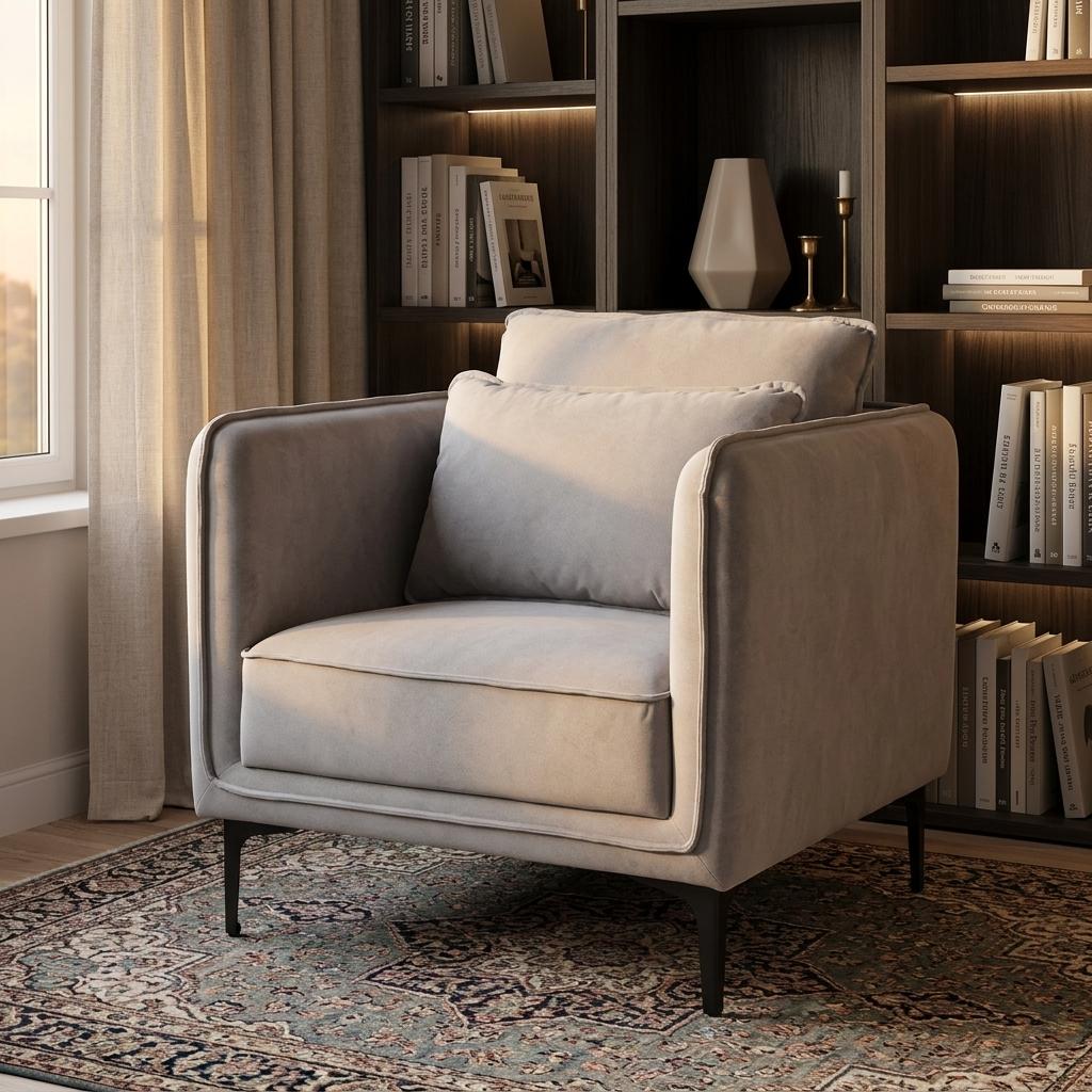 Modern Velvet One-Seater, Black Legs - MAKULA GREY