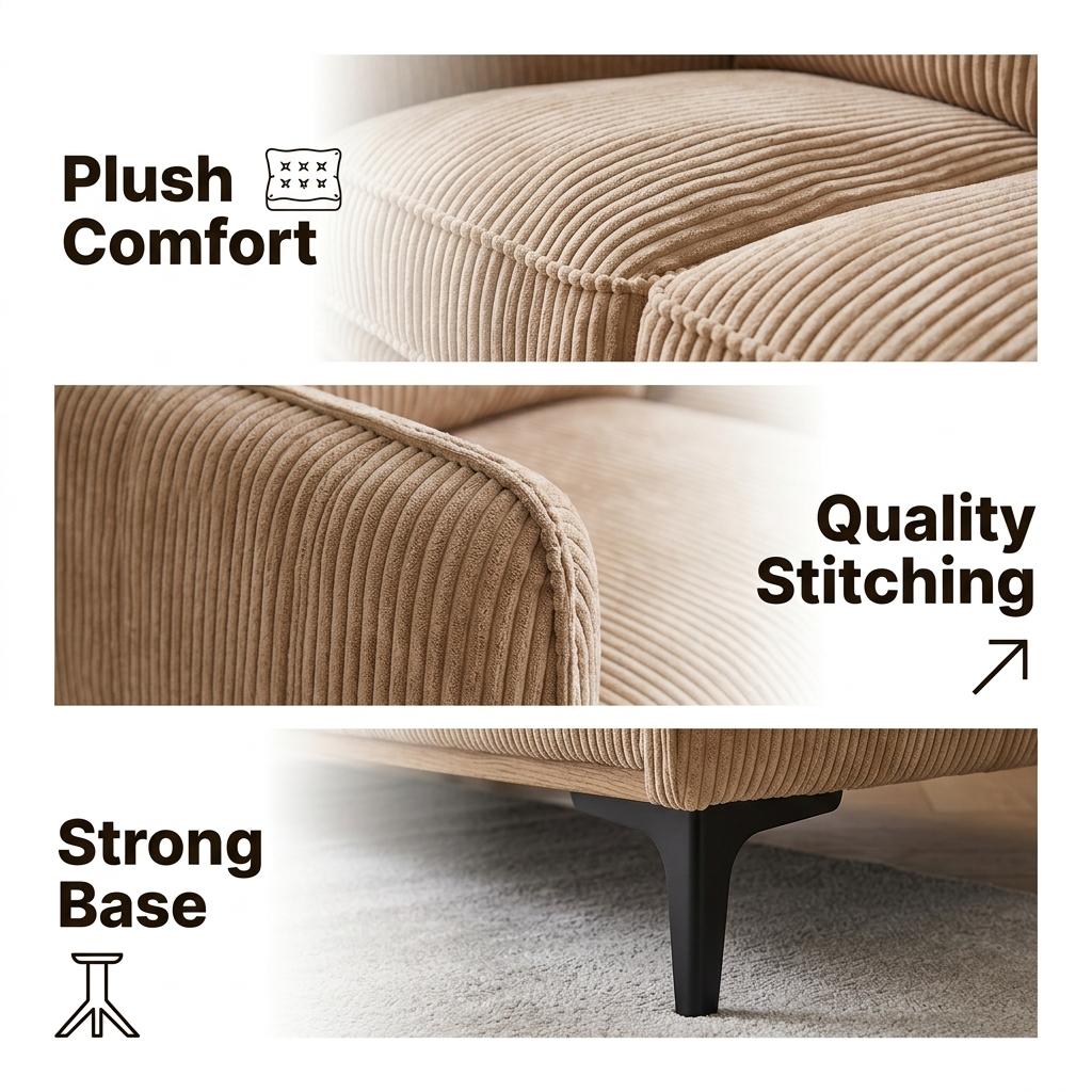 Modern Beige Fabric Sofa Set, Black Metal Legs – MAKULA SET BEIGE
