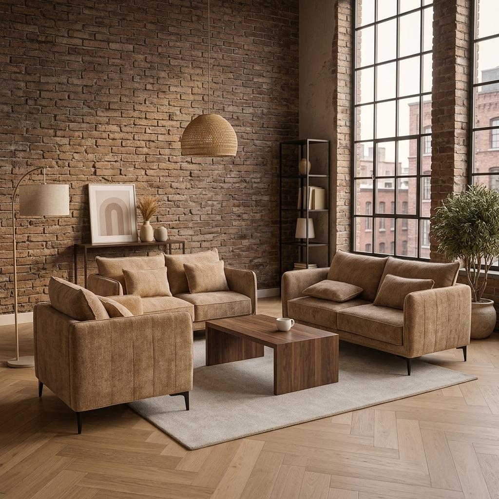 Modern Beige Fabric Sofa Set, Black Metal Legs – MAKULA SET BEIGE