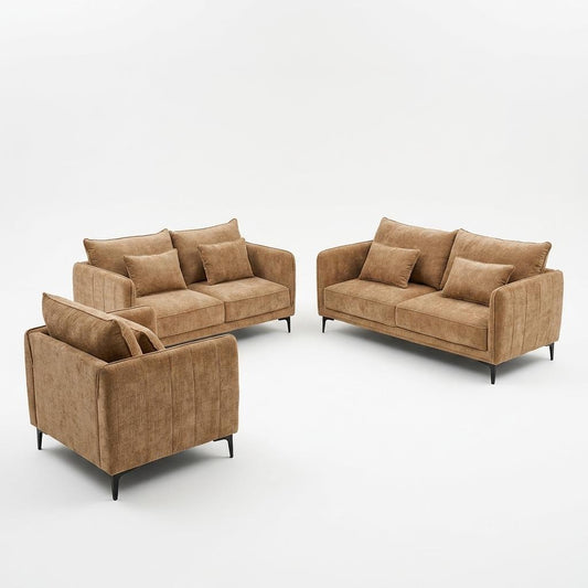 Modern Beige Fabric Sofa Set, Black Metal Legs – MAKULA SET BEIGE