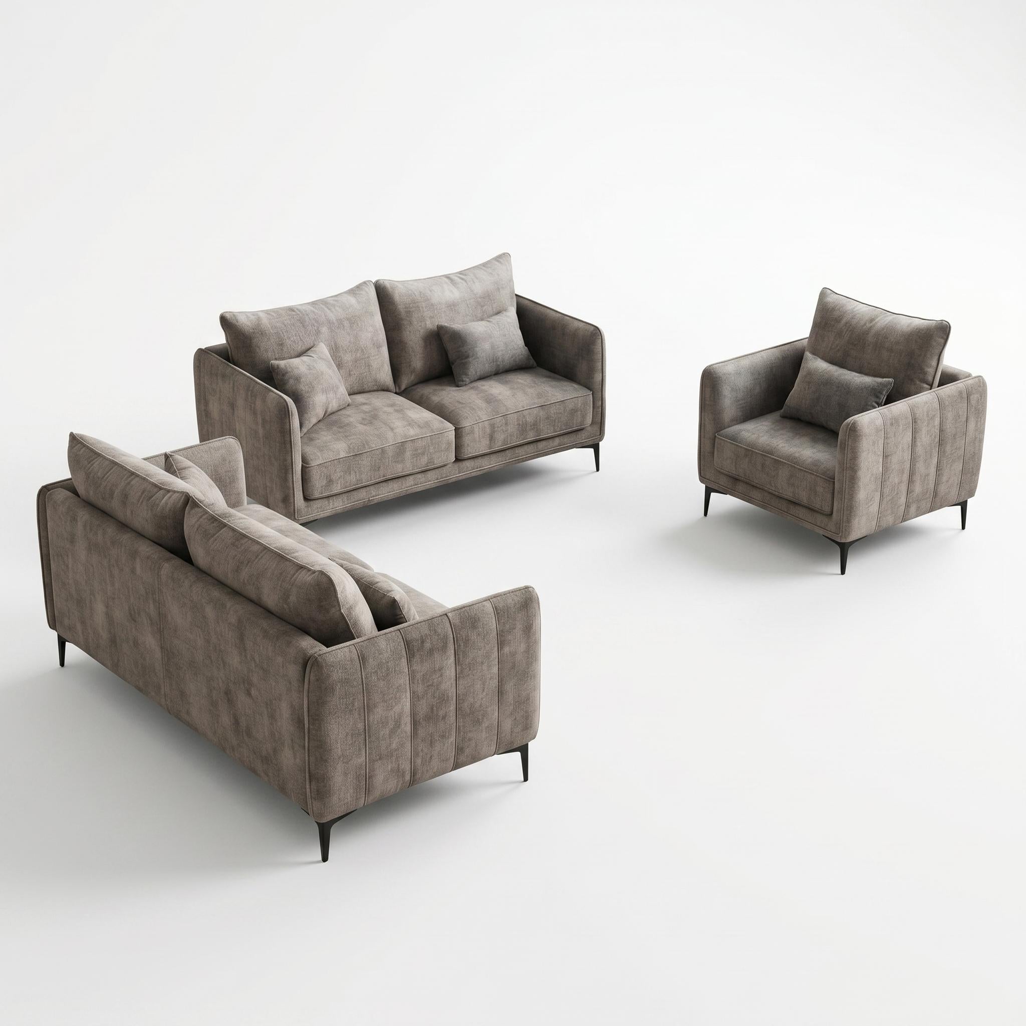 Modern Dark Grey Fabric Sofa Set – MAKULA SET DARK GREY
