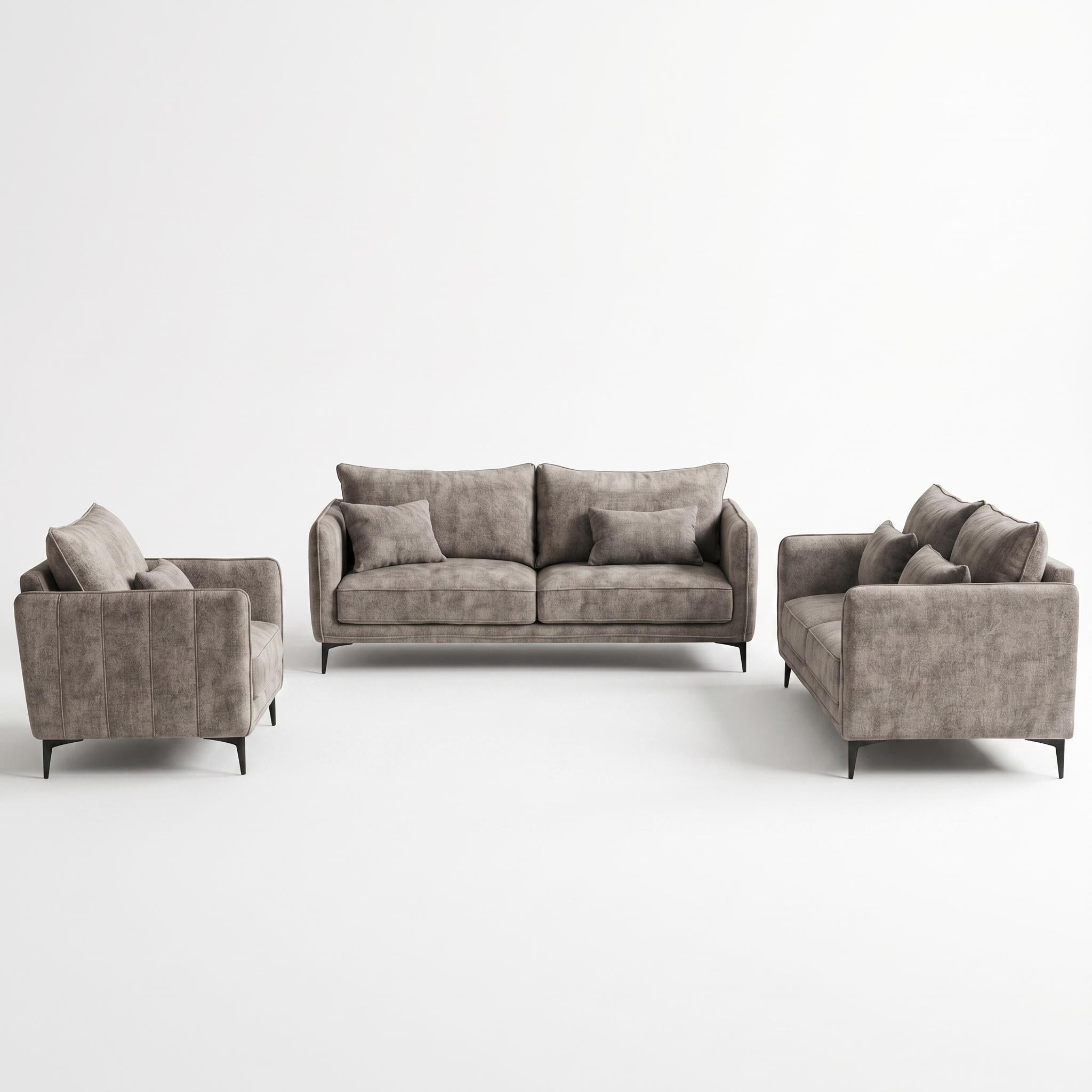 Modern Dark Grey Fabric Sofa Set – MAKULA SET DARK GREY
