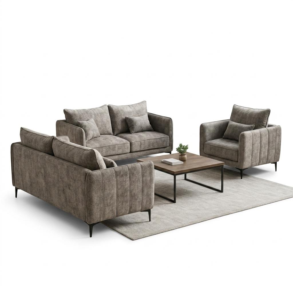 Modern Dark Grey Fabric Sofa Set – MAKULA SET DARK GREY