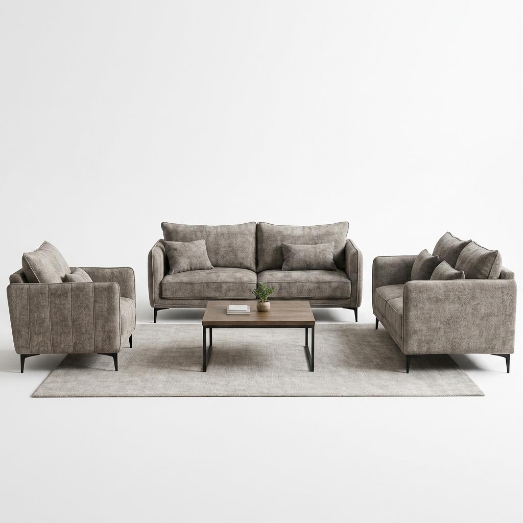 Modern Dark Grey Fabric Sofa Set – MAKULA SET DARK GREY