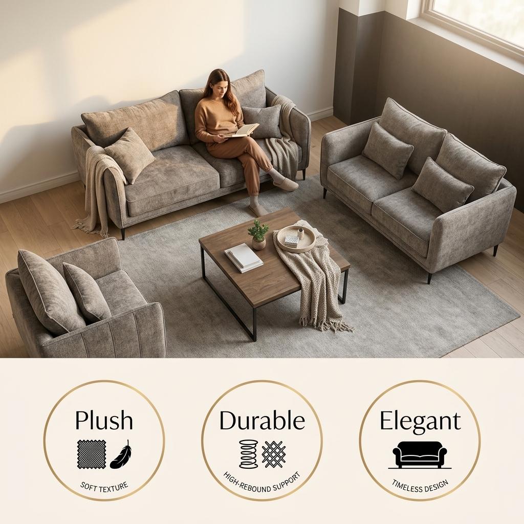 Modern Dark Grey Fabric Sofa Set – MAKULA SET DARK GREY