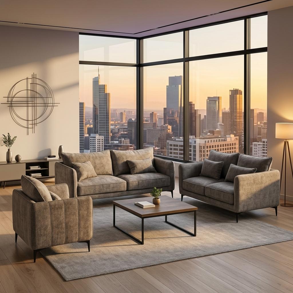 Modern Dark Grey Fabric Sofa Set – MAKULA SET DARK GREY