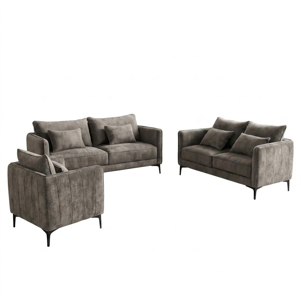 Modern Light Grey Fabric, Black Leg - MAKULA SET LIGHT GREY