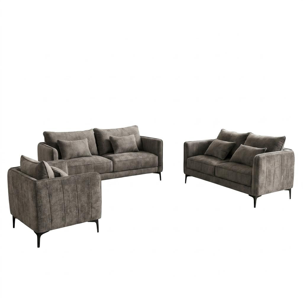 Modern Light Grey Fabric, Black Leg - MAKULA SET LIGHT GREY