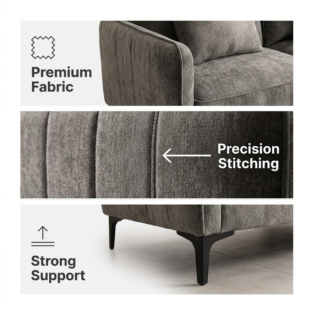 Modern Light Grey Fabric, Black Leg - MAKULA SET LIGHT GREY