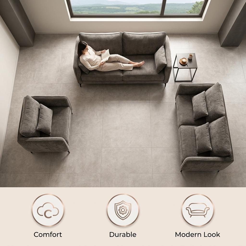 Modern Light Grey Fabric, Black Leg - MAKULA SET LIGHT GREY